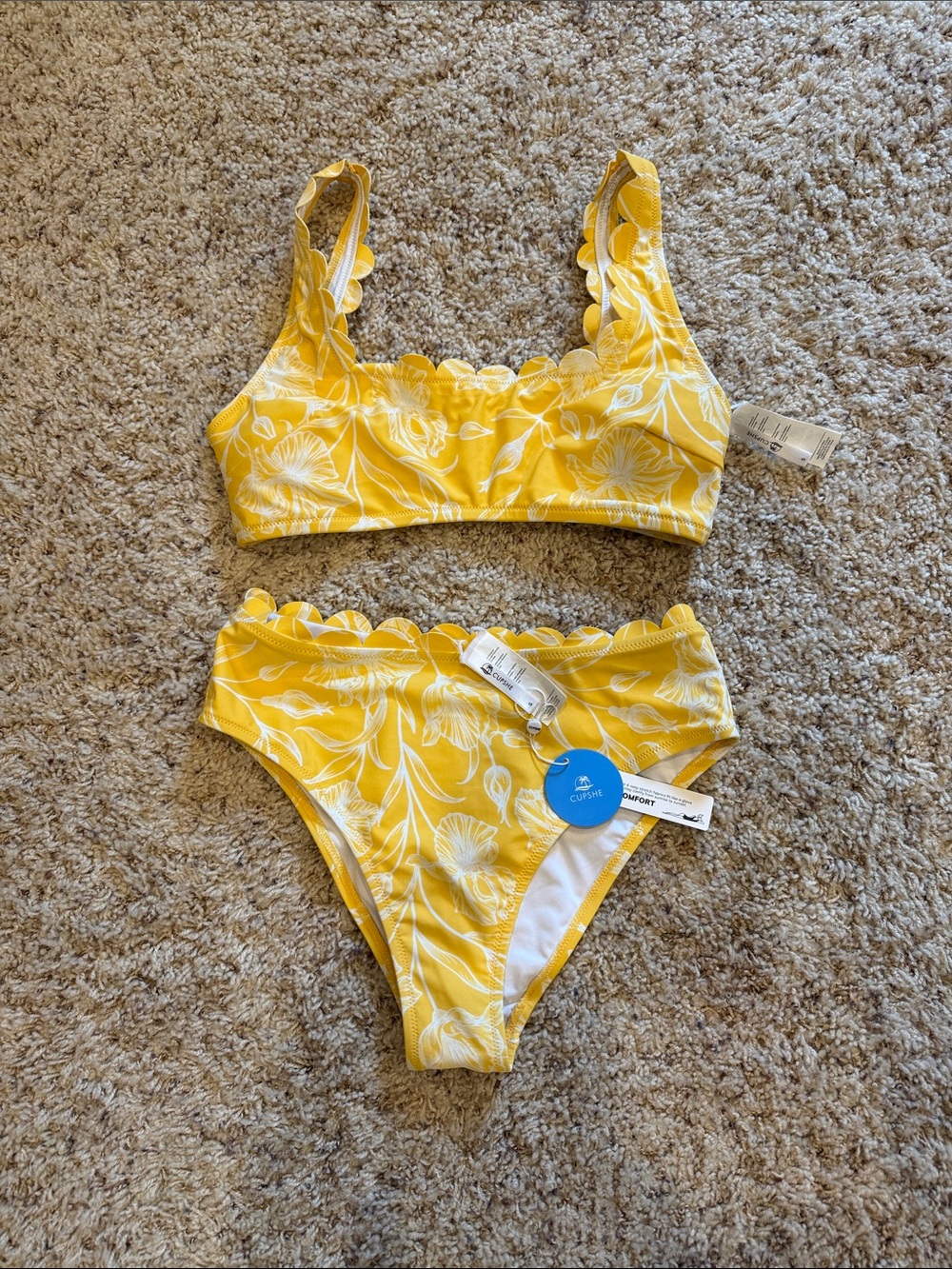 Yellow Floral Scallop Bikini Set Cupshe